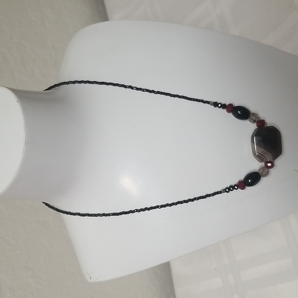 NECKLACE, Handcrafted Banded agate Black Onyx, Rutilated Quartz NWOT J#40 - Picture 2 of 4